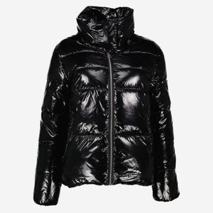 NEW! Noize Goldie Vegan Patent Puffer Jacket Black Size XL $268